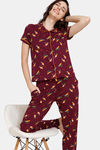 Zivame Fruggies Knit Poly Pyjama Set - Grape Wine — thumbnail 4