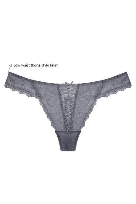 Zivame All Lace Criss Cross Front Low Rise Thong Panty-Grey — image 5