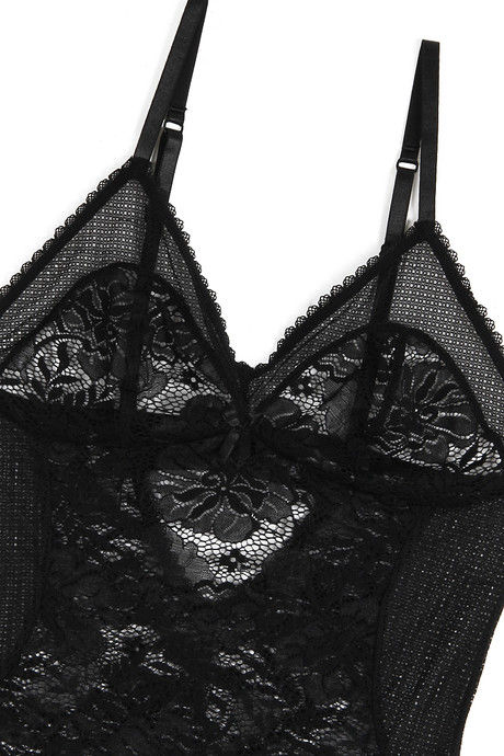 Zivame Very Sexy Floral Lace Teddy with Thong Panty- Black — image 7