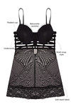 Zivame Lace Touch Cage Styling Padded Wired Babydoll With G String-Black — thumbnail 6