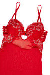 Zivame Dual Tone Lace Strappy Side Padded Wired Babydoll With G String-Red — thumbnail 8