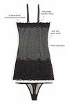 Zivame Sundown Collection Jacquard Mesh Chemise With Thong-Black — thumbnail 5