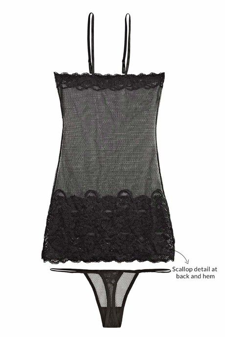 Zivame Sundown Collection Jacquard Mesh Chemise With Thong-Black — image 6
