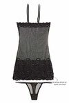 Zivame Sundown Collection Jacquard Mesh Chemise With Thong-Black — thumbnail 6
