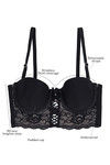 Zivame All That Lace Padded Wired Low Coverage Long Line Bra-Black — thumbnail 7