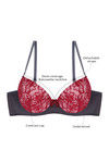 Zivame Cuppa Contrast Gentle Push Up Bra With Balconette Neckline-GreyNCherry — thumbnail 5