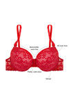 Zivame Bridal Padded Wired Low Coverage T-Shirt Bra-Red — thumbnail 7