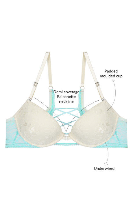 Zivame Demi Coverage Padded Pretty Back Front Open Bra- Ivory n Mint — image 4