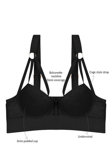 Zivame Summer Bounty Padded Wired Low Coverage Long Line Bra-Black — image 5