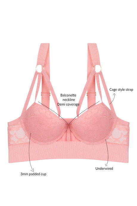 Zivame Summer Bounty Padded Wired Low Coverage Long Line Bra-Coral — image 4