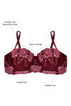 Zivame Embroidered Padded Balconette Bra- Burgundy — thumbnail 5