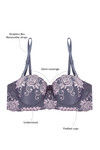 Zivame Embroidered Padded Balconette Bra- Grey — thumbnail 8
