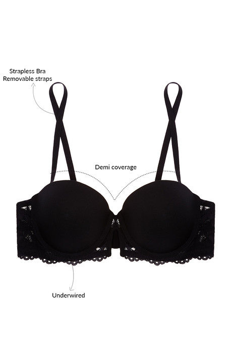 Zivame Luxe Lace Push Up Wired Low Coverage Strapless Bra-Black — image 8
