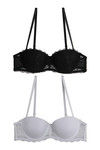Zivame Sweet Heart Neckline Push-Up Lacy Wings Bra  (Pack of 2)- Black N White — thumbnail 13