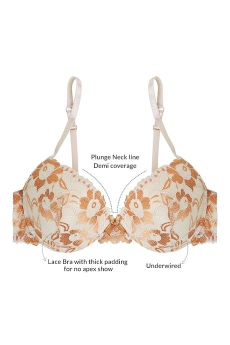 Zivame Floral Metallic Lace Padded Plunge Bra- Pink — image 6