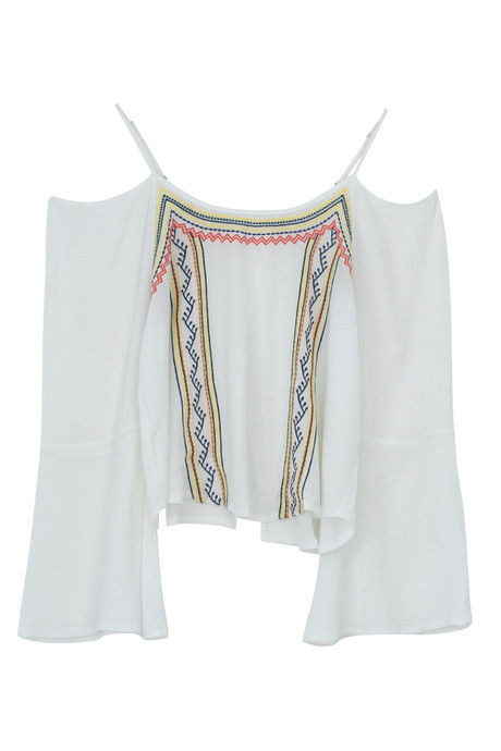 Zivame Boho Belle Embroidered Cold Shoulder Crop Top- Ivory — image 6
