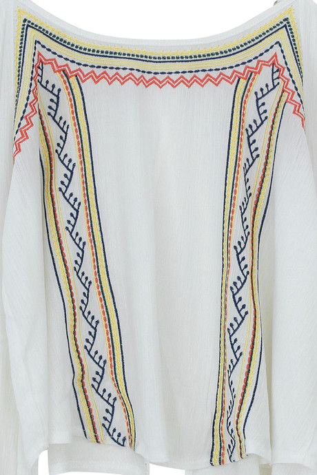 Zivame Boho Belle Embroidered Cold Shoulder Crop Top- Ivory — image 8