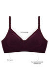 Rosaline Cotton Stretch Side Support Smooth Fit 3-4th Coverage Bra- Wine — thumbnail 5