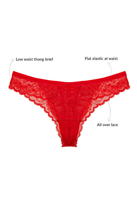 Zivame All Lace Scalloped Low Waist Thong Pant-Red — image 5