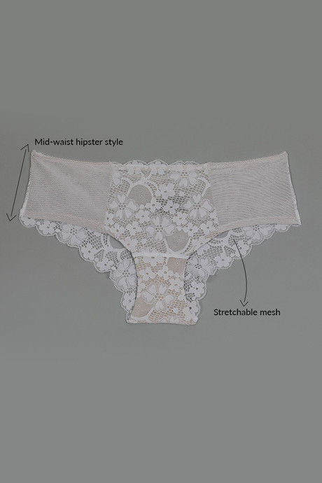 Zivame  Luxe Lace  All Over Floral Lace Mid Rise Hipster Panty- White — image 6