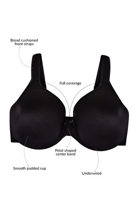 

Zivame Designed For Curvy No Spill Guarantee Petal Front T Shirt Bra Black D G, Blacks