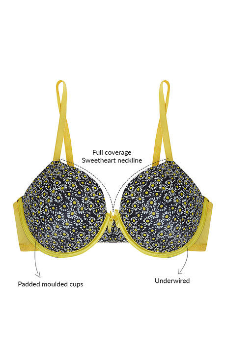 

Zivame Smooth Fit High Coverage Wired T Shirt Bra Navy Floral Print, Blues