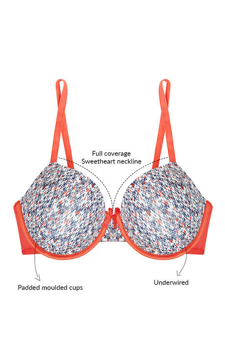 

Zivame Smooth Fit High Coverage Wired T Shirt Bra Blue N Print, Blues