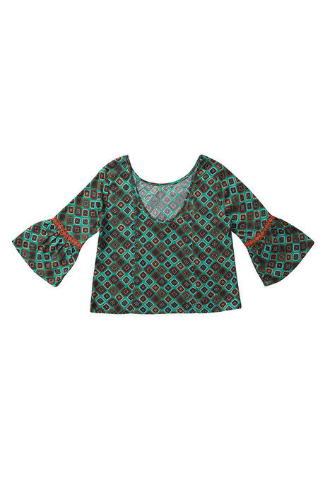 Zephyr Printed Boxy Top With Lace Detail- Teal Carpet — image 6
