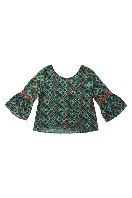 Zephyr Printed Boxy Top With Lace Detail- Teal Carpet — image 7
