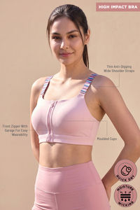 Zelocity High Impact Quick Dry Front Opening Multicolor Strap Sports Bra - Pink-A-Boo — thumbnail 7