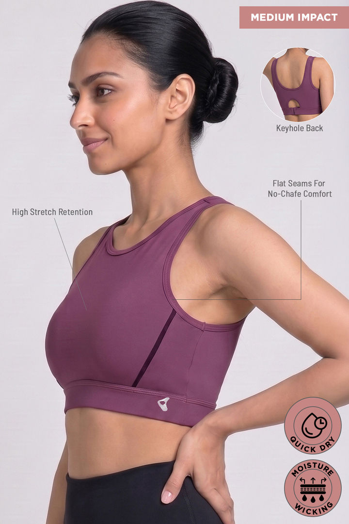 Zelocity Medium Impact Quick Dry Sports Bra - Damson — image 6