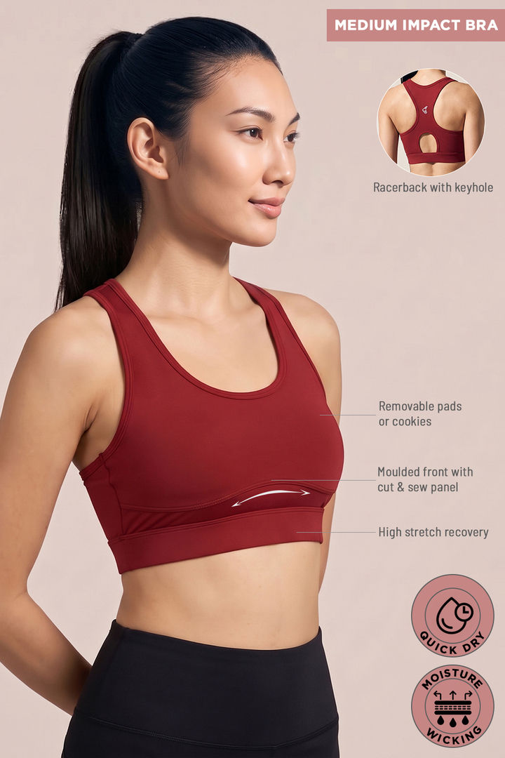 Zelocity Medium Impact Quick Dry Sports Bra - Winery — image 7