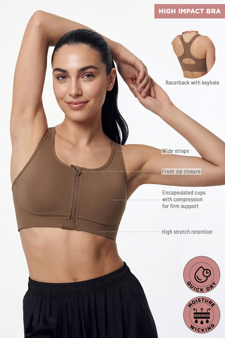 Zelocity Padded High Impact Moisture Wicking Training Bonded Sports Bra - Skin — image 6