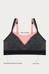 Zelocity Padded Sports Bra- Grey And Black — thumbnail 7