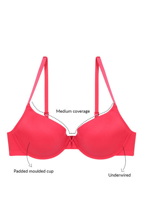 

Zivame Smooth Fit MediumCoverage Wired T shirt Bra Berry Red, Reds