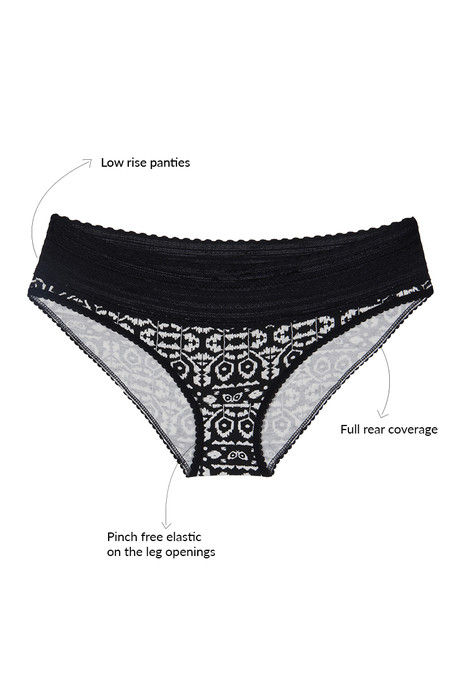 Zivame Soft Cotton Lace Kissed Hipster Panty- Black Geo — image 5