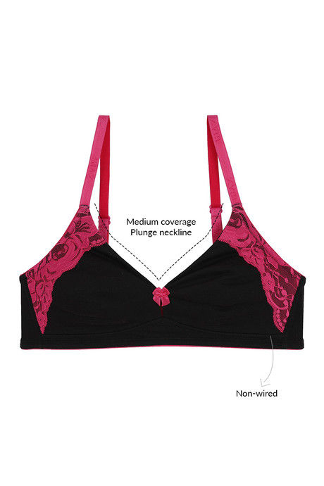 Zivame Basics Double Layered Non Wired Medium Coverage Lace Bra-Jet Black — image 5
