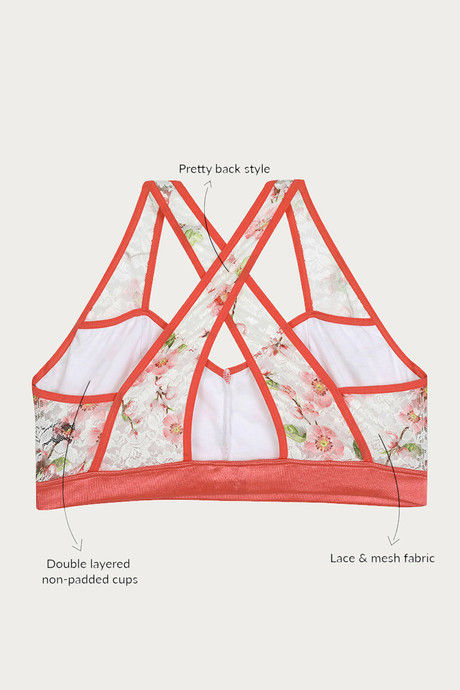 Zivame Floral Double Layered Non Wired Medium Coverage Bralette -Pink Green Pt — image 8