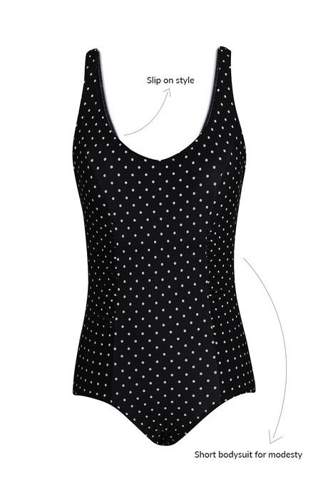Zivame Super Smooth Polka Dots Scoop Neck Swimsuit- Black Ivory — image 6