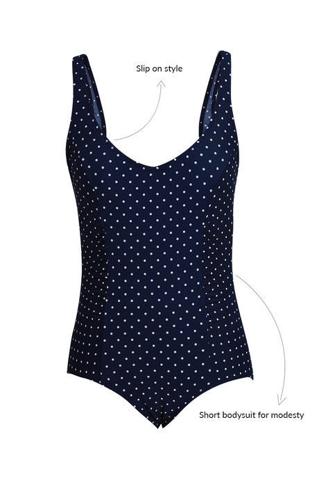 Zivame Super Smooth Polka Dots Scoop Neck Swimsuit- Blue Ivory — image 6