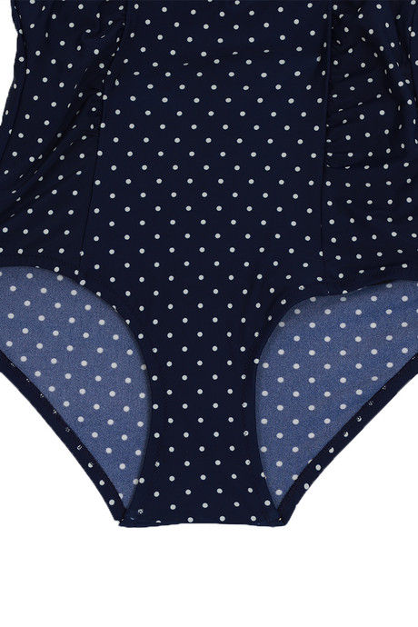 Zivame Super Smooth Polka Dots Scoop Neck Swimsuit- Blue Ivory — image 8