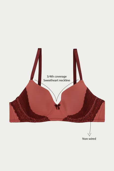 Zivame Moroccan Lace Padded Wired 3/4th Coverage T-Shirt Bra - Dusty Cedar — image 7