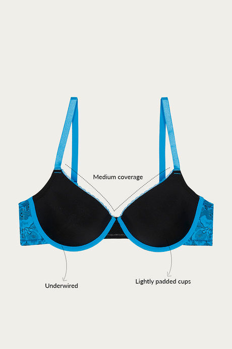 

Zivame Padded Wired T Shirt Bra Black N Blue, Blues