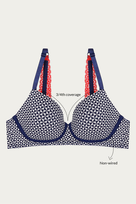 Zivame Moroccan Lace Padded Non Wired 3/4th Coverage T-Shirt Bra - Blue Depths — image 7
