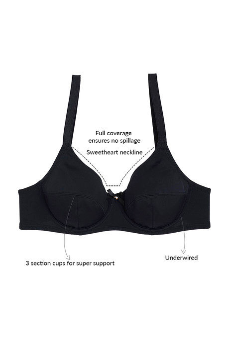 

Zivame Laminated Three SectionedCup Seamed Underwired No Sag Bra Black, Blacks