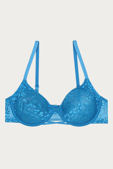 

Zivame Luxe Lace Double Layered Wired Bra Blue, Blues