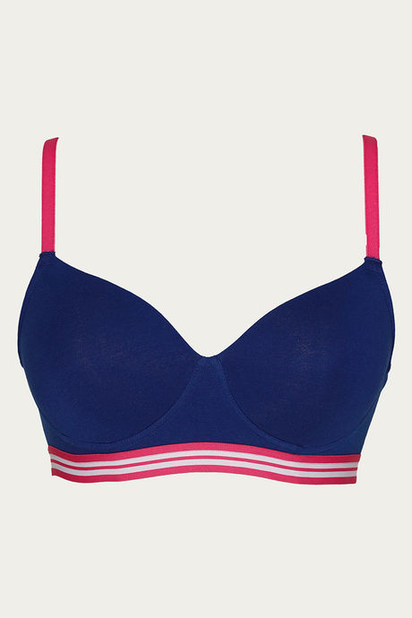 

Zivame Sporty Twist Padded Wirefree T shirt Bra Blue, Blues