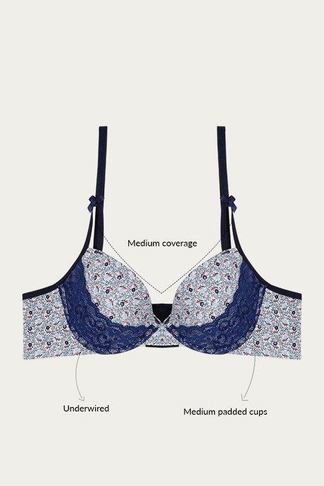 

Zivame Medium Padded Underwired Bra White N Print, Whites