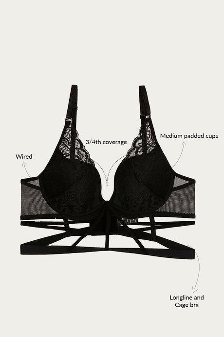 

Zivame Medium Padded Longline Cage Bra Black, Blacks