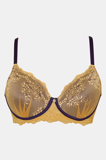 Buy Zivame Sensual Stir Padded Non Wired 3/4th Coverage Lace Bra-Honey ...